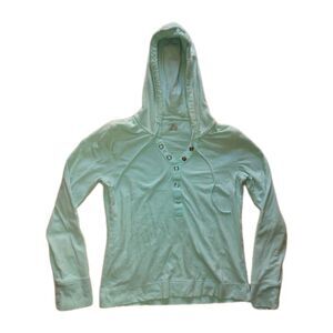 Great Northwest Women's Size Large  Button Up Long Sleeve Shirt Hooded Baby Blue